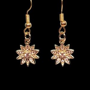 Gold Floral Drop Earrings with Crystals - Women's Jewelry